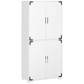 HOMCOM Industrial 4-Door Cabinet Pantry Cupboard Storage Shelves White