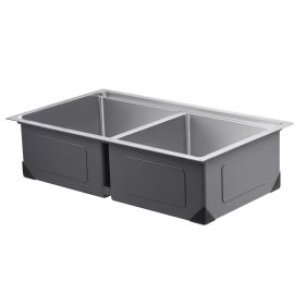 VEVOR 33 inch Kitchen Sink Workstation, 304 Stainless Steel Undermount Sink, Drop-In Double Bowl Farmhouse Basin with Ledge & Multiple Accessories