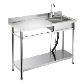 VEVOR Stainless Steel Utility Sink, Free Standing Single Bowl Commercial Kitchen Sink with Faucet