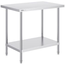 VEVOR Stainless Steel Prep Table, 24 x 36 x 34 Inch, 750 lbs Load Capacity, Heavy Duty Metal Worktable with 3 Adjustable Height Levels