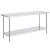 VEVOR Stainless Steel Prep Table, 24 x 72 x 34 Inch, 880 lbs Load Capacity, Heavy Duty Metal Worktable with 3 Adjustable Height Levels