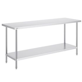 VEVOR Stainless Steel Prep Table, 24 x 72 x 34 Inch, 880 lbs Load Capacity, Heavy Duty Metal Worktable with 3 Adjustable Height Levels