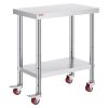 VEVOR Stainless Steel Work Table 30 x 18 x 34 Inch, 700 LBS Load Capacity with 4 Wheels, 3 Adjustable Height Levels