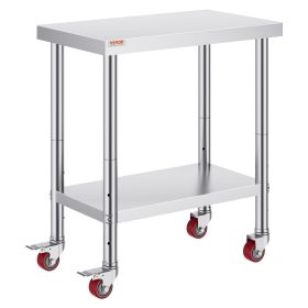 VEVOR Stainless Steel Work Table 30 x 18 x 34 Inch, 700 LBS Load Capacity with 4 Wheels, 3 Adjustable Height Levels