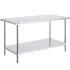 VEVOR Stainless Steel Prep Table, 30 x 60 x 34 Inch, 910 lbs Load Capacity, Heavy Duty Metal Worktable with 3 Adjustable Height Levels
