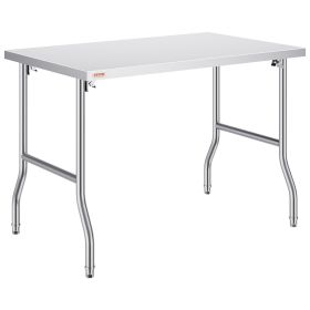 VEVOR Folding Commercial Prep Table, 48 x 30 Inch Commercial Worktable Workstation, Heavy-duty Stainless Steel Folding Table with 300 lbs Load