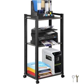 VEVOR Printer Stand, 3-Tier Rolling Printer Cart, Adjustable Storage Shelf Rack on Lockable Wheels