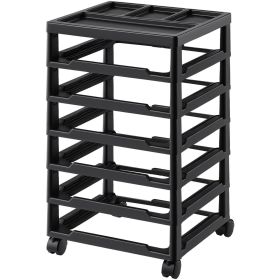 VEVOR Scrapbook Rolling Storage Cart, 6-Tier Large Capacity with Organizer Top, Black Frame with 4 Removable Wheels, PP Material Cart Only