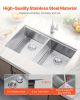 VEVOR 33 inch Kitchen Sink Workstation, 304 Stainless Steel Undermount Sink, Drop-In Double Bowl Farmhouse Basin with Ledge & Multiple Accessories