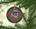 Schnauzer Poinsetta Wreath Ceramic Ornament Christmas Tree Hanging Decorations for Home Christmas Holiday, Party, Gift, 3 in, Multicolor