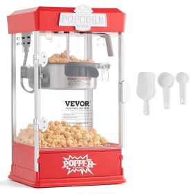 VEVOR Popcorn Maker, 480W Popcorn Popper Machine, 4 Oz Kettle Makes 1.5 Gallon per Batch, Tabletop Popcorn Maker, Includes 3 Scoops (Rated Power: 400 W, Color: Red)