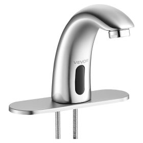 VEVOR Touchless Bathroom Sink Faucet, Automatic Motion Sensor Restroom Toilet Faucet with Hole Cover Plate, Battery Operated (Default: Default)